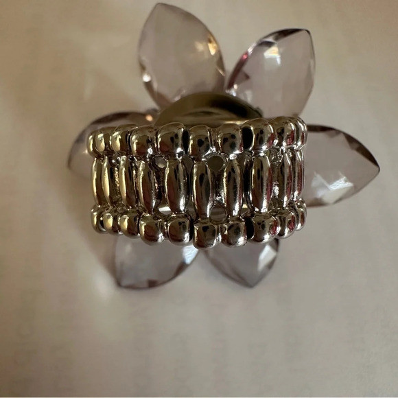 Flower Ring with Faceted Acrylic Petals and Faux Pearls - One Size Fits Most - Picture 3 of 7